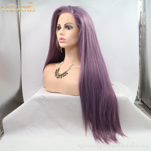 Vigorous mono long purple premium high quality straight wholesale black women synthetic hair wigs with lace front